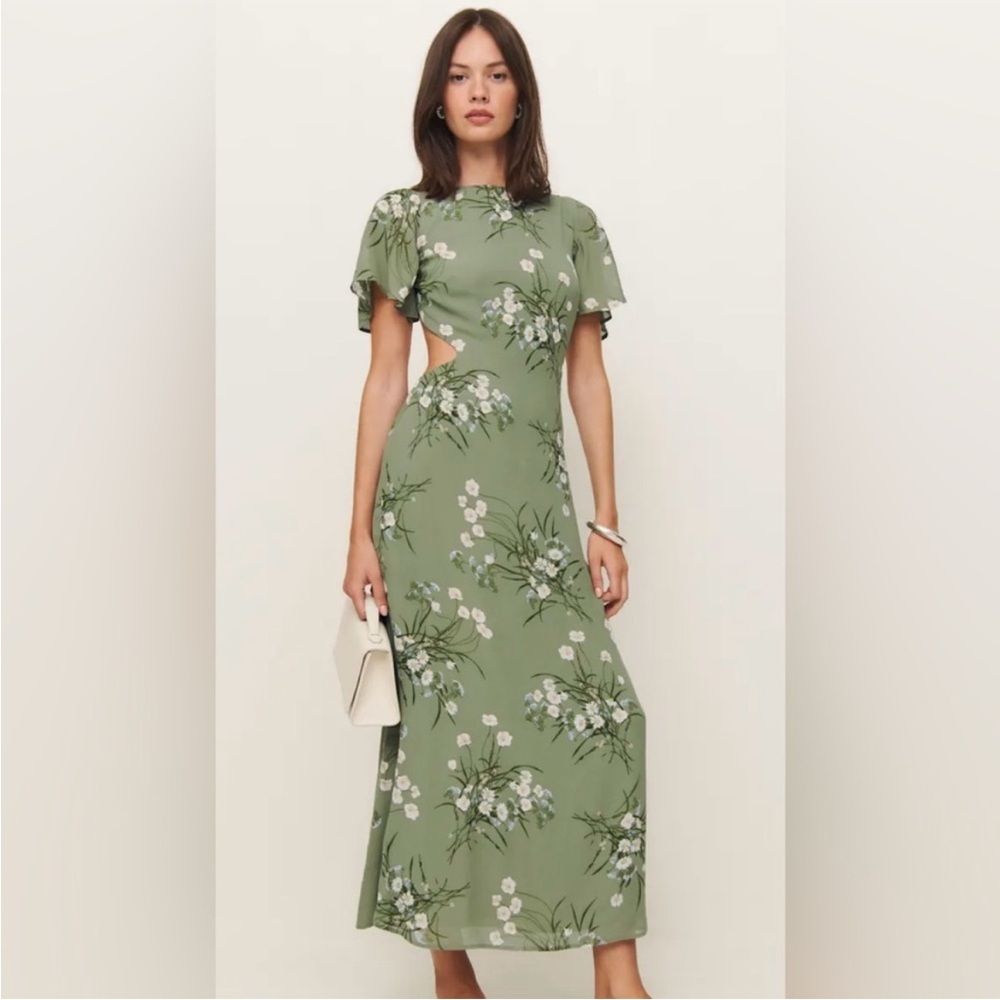 NWT Reformation green Floral backless dress - the coralie dress in Bonita 0